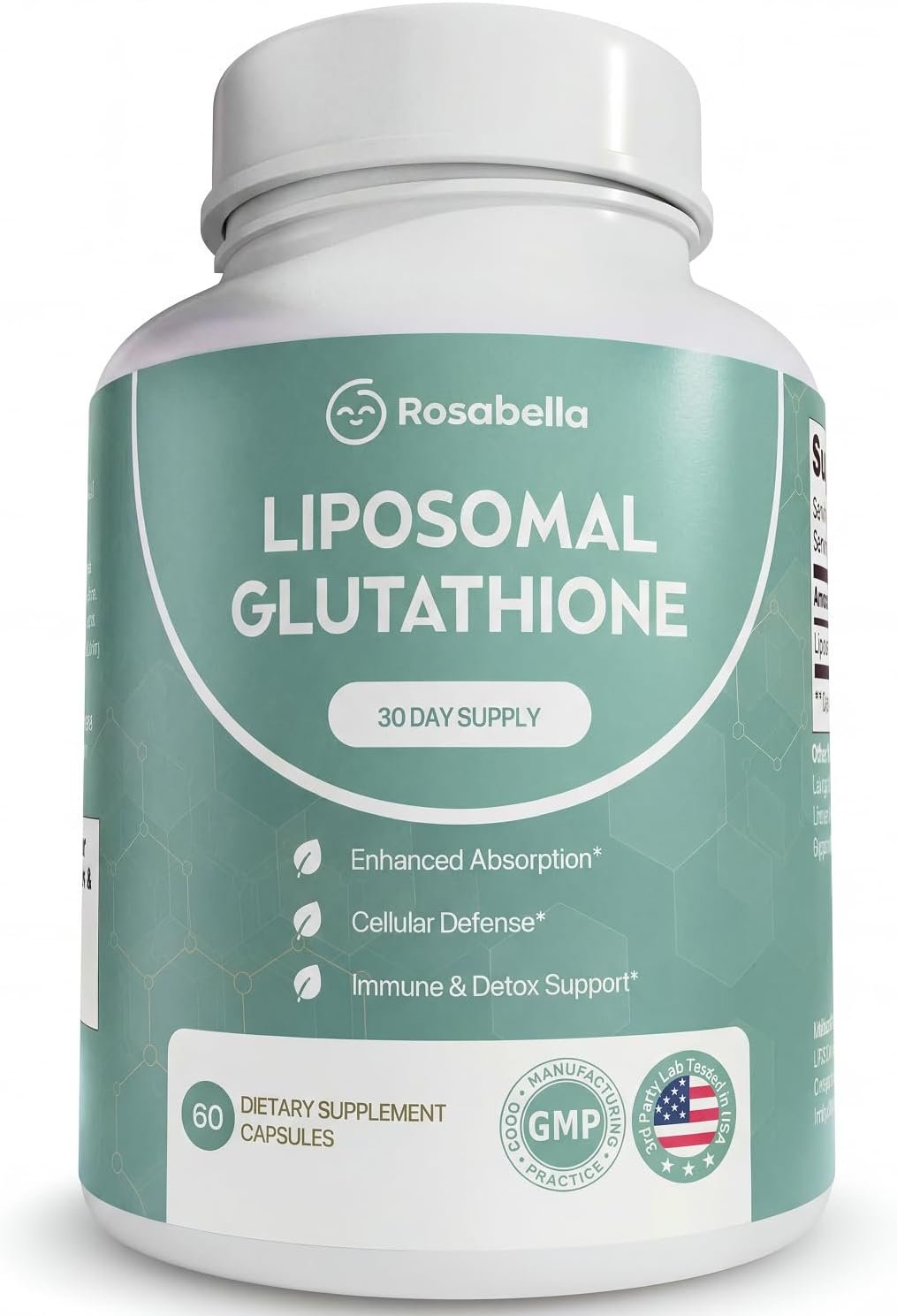 Rosabella Liposomal Glutathione 500mg – High Absorption Glutathione Supplement, Antioxidant Support, Cellular Health & Detox Support, 60 Capsules, 30 Day Supply, Daily Antioxidant Capsules