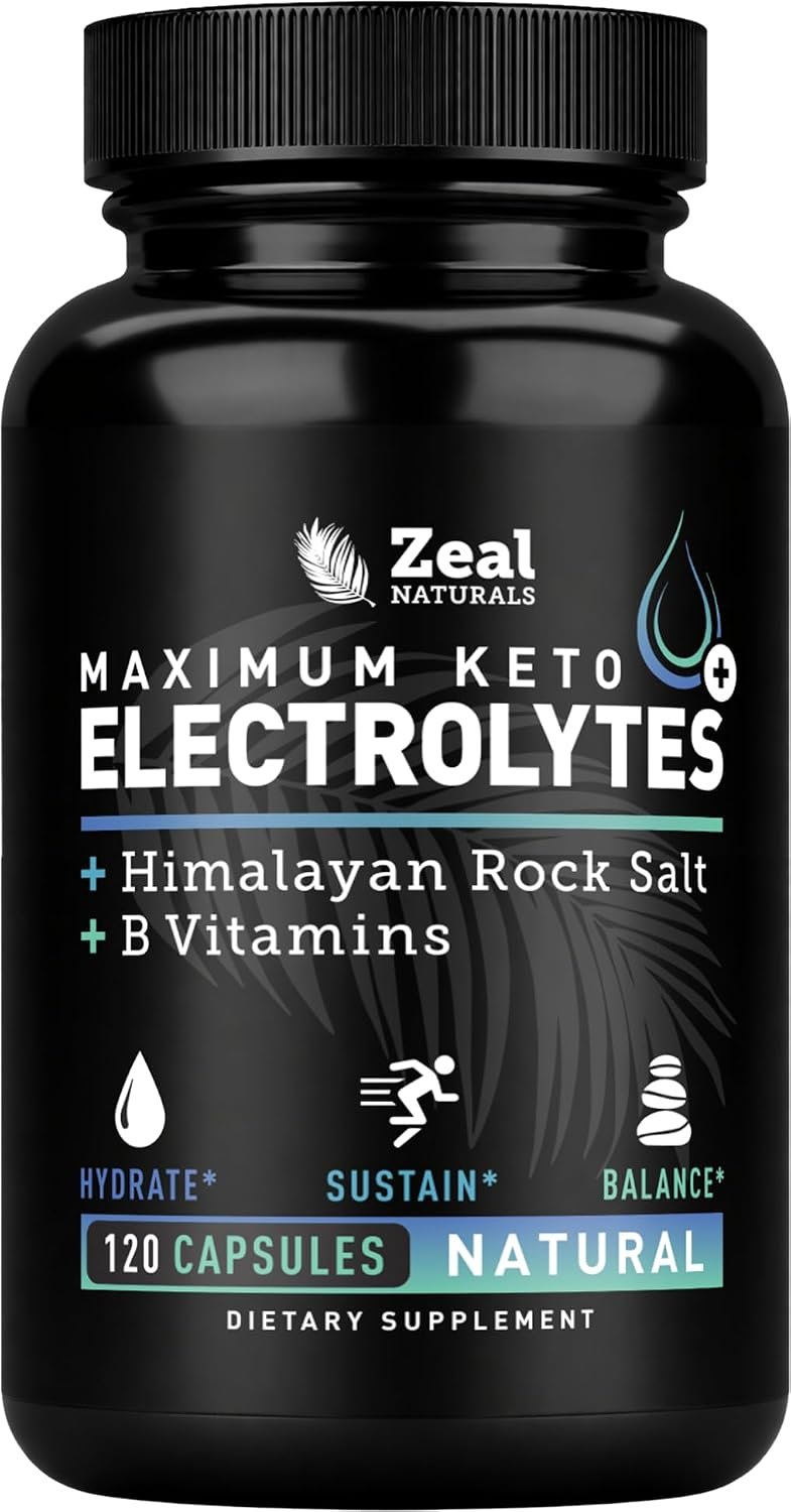 Zeal Keto Electrolyte Capsules – 120 Capsules | Keto Electrolytes Tablets for Rehydration | B-Vitamins + Pink Himalayan Salt | Potassium, Zinc, Magnesium, Sodium | Hydration Supplement