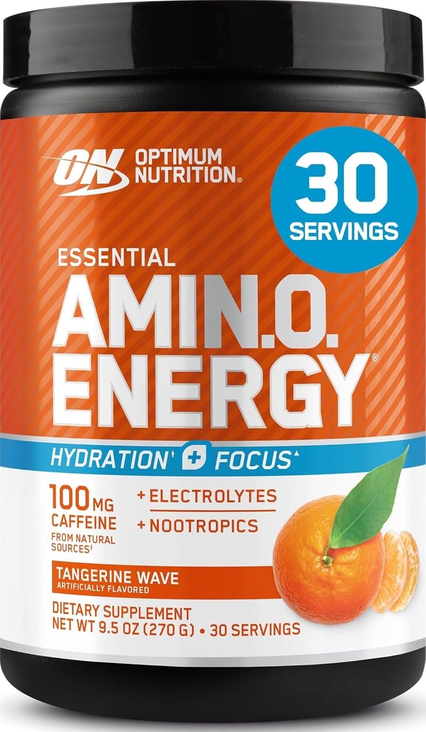 Optimum Nutrition Amino Energy Powder Plus Focus, Tangerine Wave, 9.5 Oz