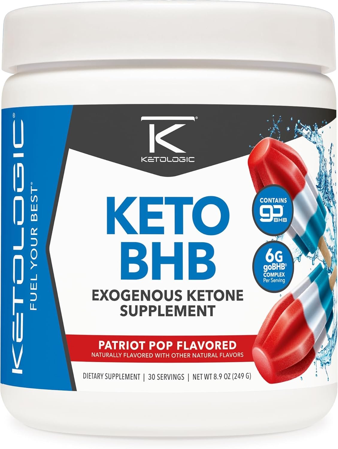 Ketologic Keto BHB (Patriot Pop) 30 Servings, Beta-Hydroxybutyrate Salts