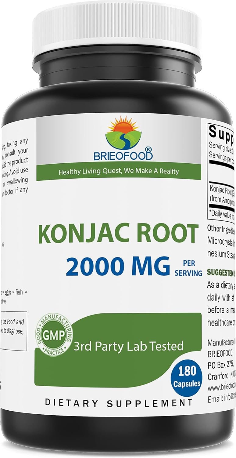 Brieofood Konjac Root Glucomannan 2000 mg per Serving – 180 Vegetarian Capsules