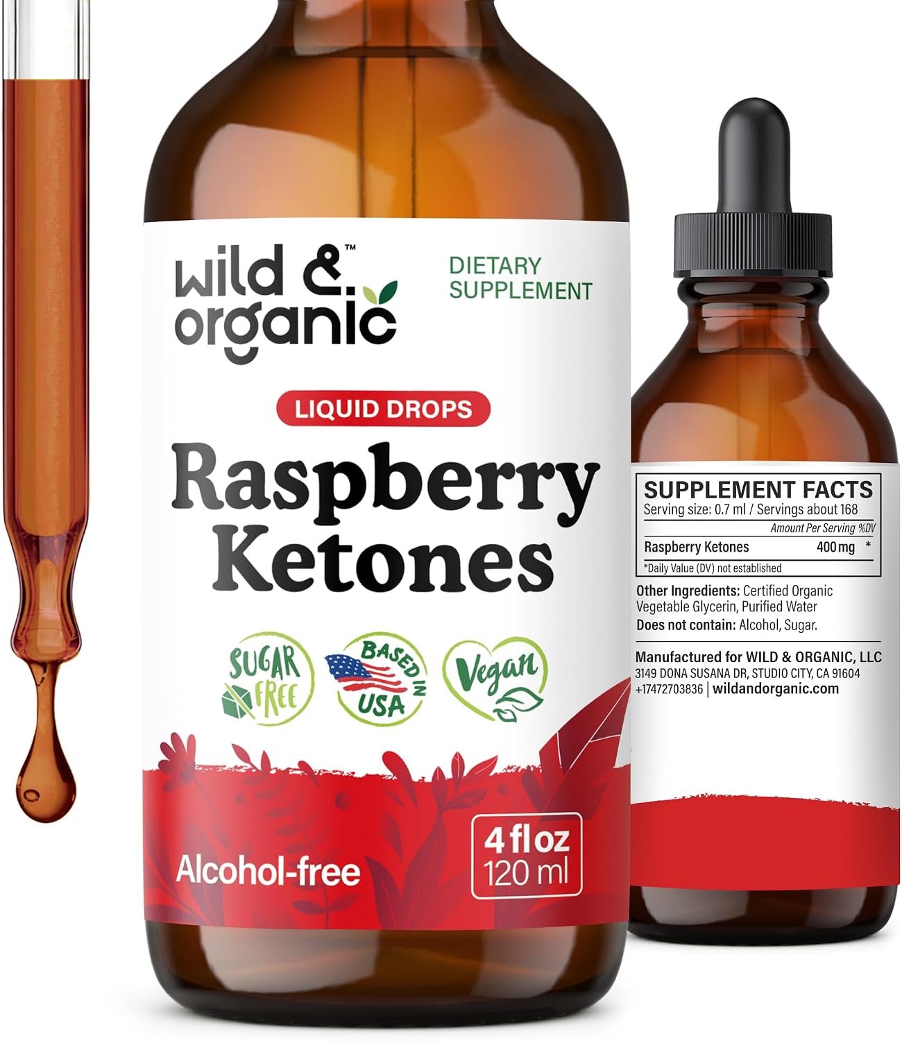 Wild & Organic Raspberry Ketones Liquid Drops – Overall Well-Being – 4 oz