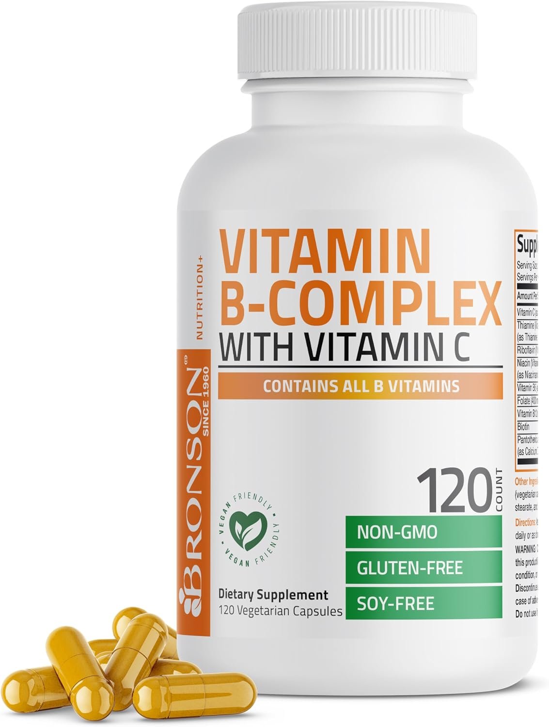 Bronson Vitamin B Complex with Vitamin C Vegetarian Capsules, 120 Count