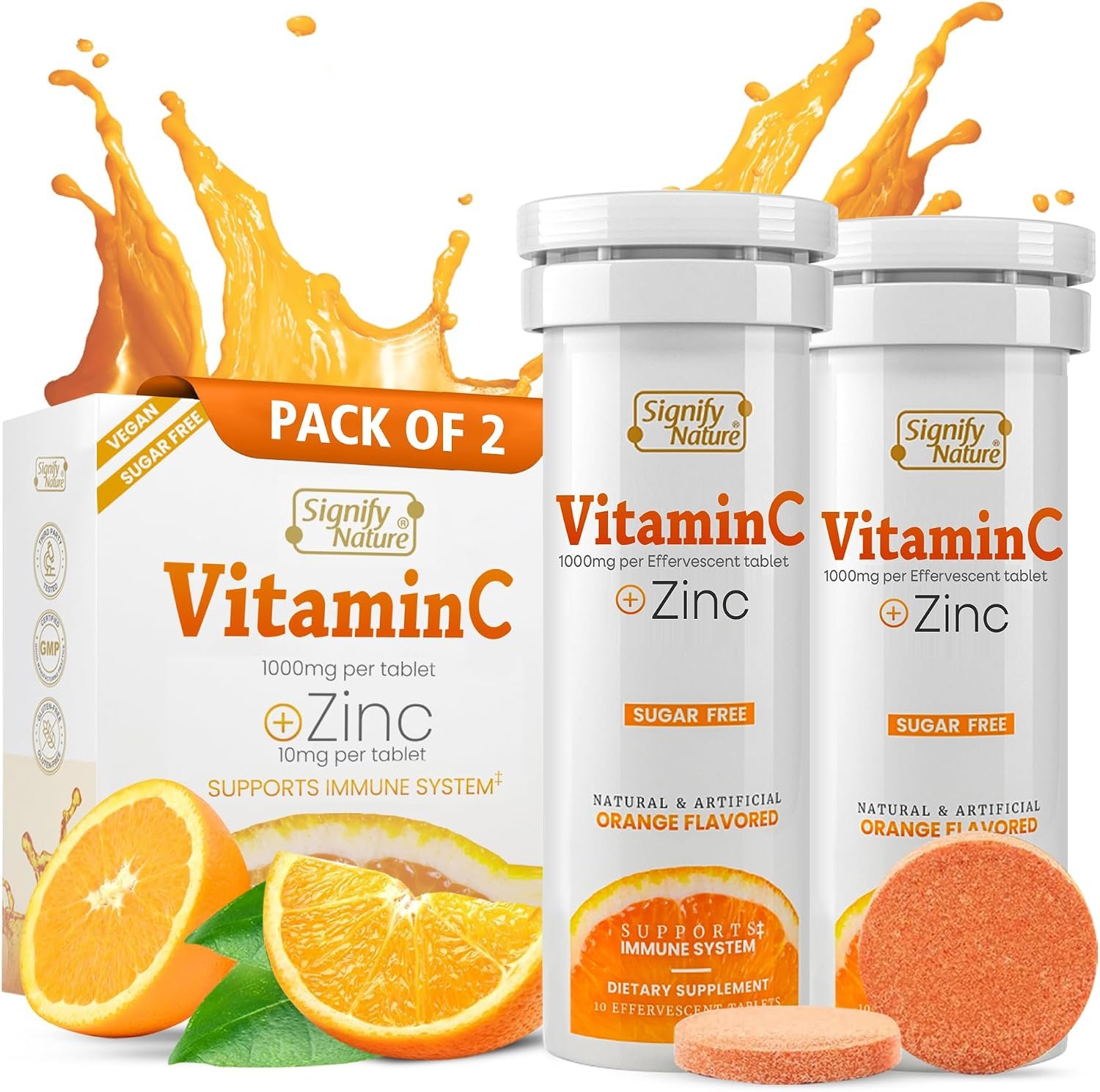 SIGNIFY NATURE Vitamin C 1000mg Effervescent Tablets with Zinc, 20CT