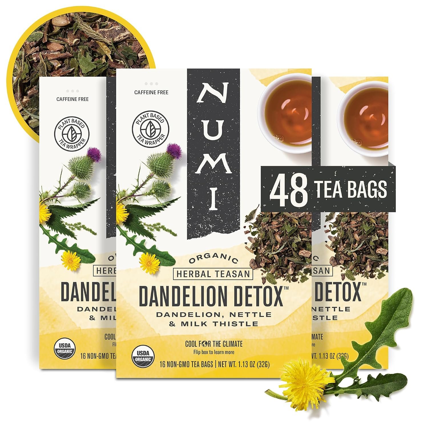 Numi Organic Dandelion Detox Tea, 48 Herbal Tea Bags, Caffeine Free