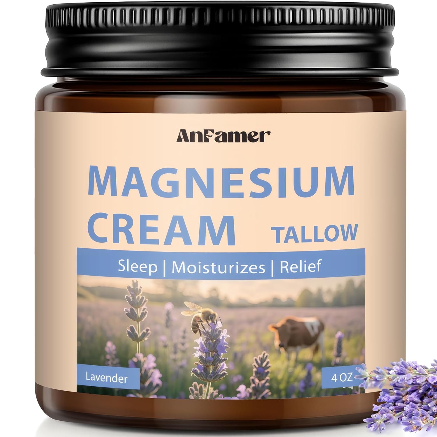 Magnesium Cream with Grass-Fed Beef Tallow for Nighttime Body Care, 4 OZ