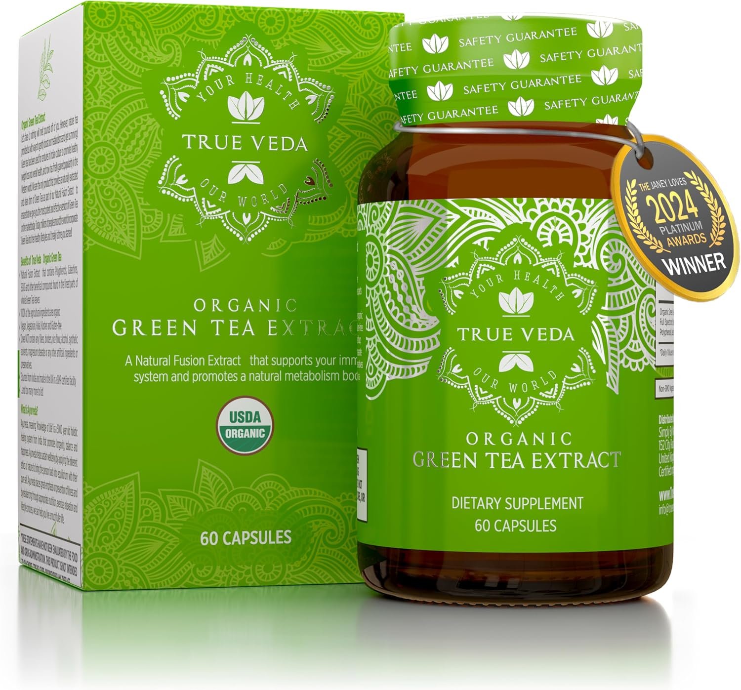 USDA Organic Green Tea Extract, Natural EGCG, Low Caffeine, 60 Capsules