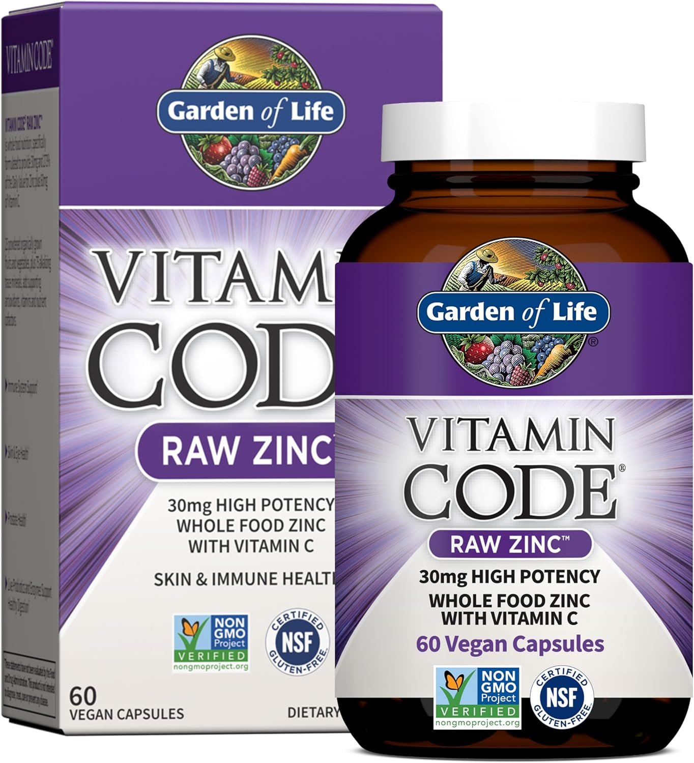 Garden of Life Vitamin Code Raw Zinc Supplement 30mg, 60 Vegan Capsules