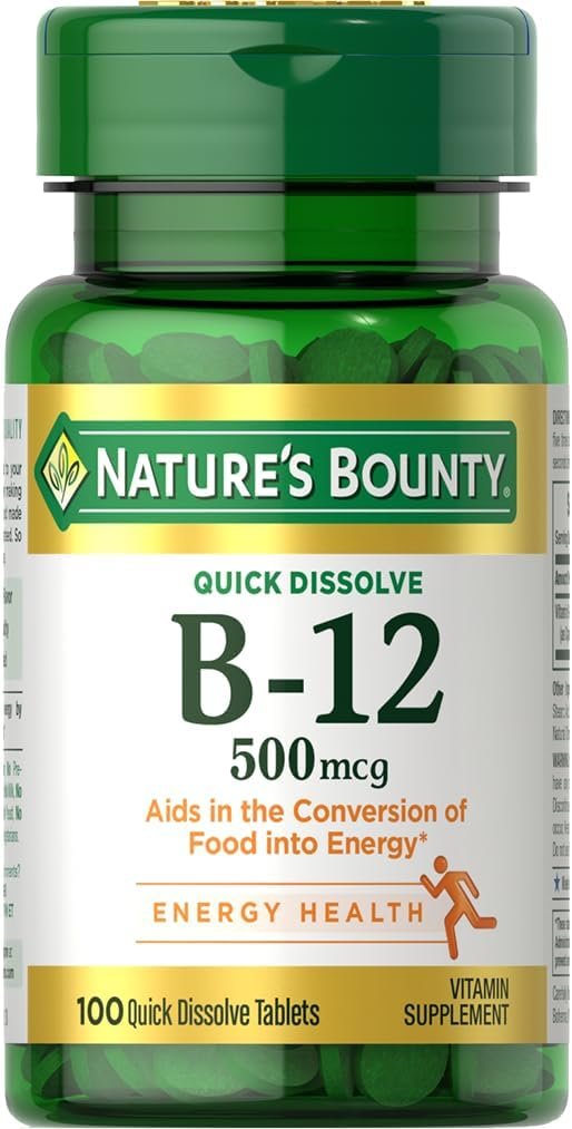 Nature’s Bounty Vitamin B12, Supports Energy Metabolism and Nervous System Health, 500mcg, 100 Quick Dissolve Tablets