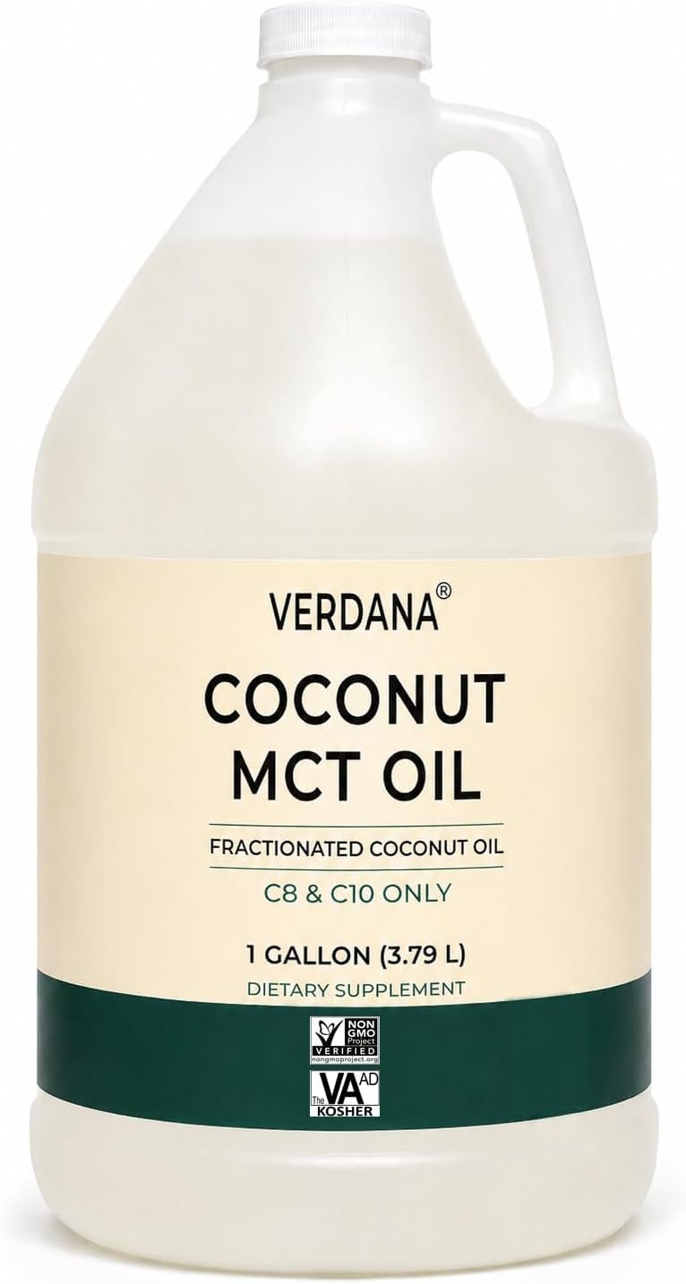 Verdana Coconut MCT Oil 1 Gallon – Food Grade for Keto Coffee, Unflavored Natural Oil Pulling Mouthwash, Massage, Aromatherapy – 100% from Coconut – Medium Chain Triglycerides – Non-GMO, Kosher