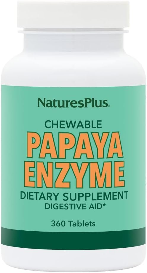 NaturesPlus Papaya Enzyme – 360 Chewable Tablets – Digestive Aid Supplement with Amylase & Protease – Helps Reduce Gas, Bloating, Stomach Upset & Discomfort – Vegan, Gluten Free – 360 Servings