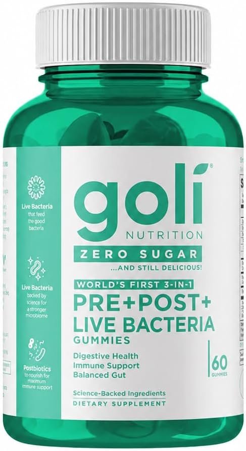 Goli Zero Sugar Pre Pro Postbiotic Gummies – Worlds First 3-in-1 with DE111, XOS, MCC1849 – No Sugar Alcohols – Vegan, Keto-Friendly, Non-GMO