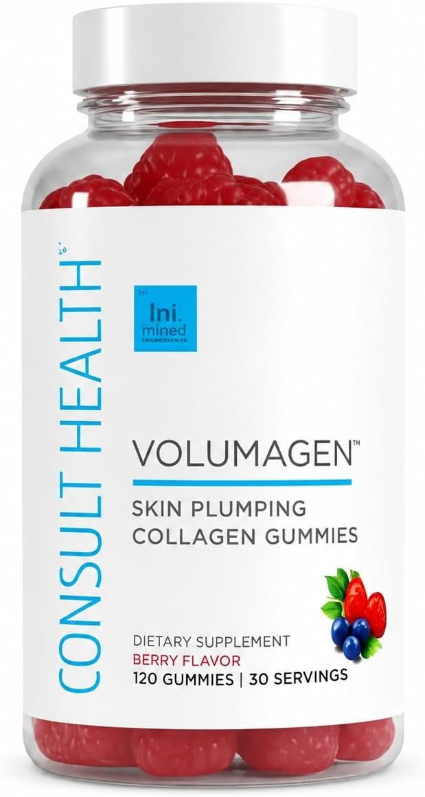 Consult Health VOLUMAGEN Anti-Aging Collagen Gummies, 2500 mg Collagen Peptides with Verisol, Biotin, Hyaluronic Acid, Skin Plumping, Decrease Wrinkles, Healthy Skin Support for Women & Men, 120 Count