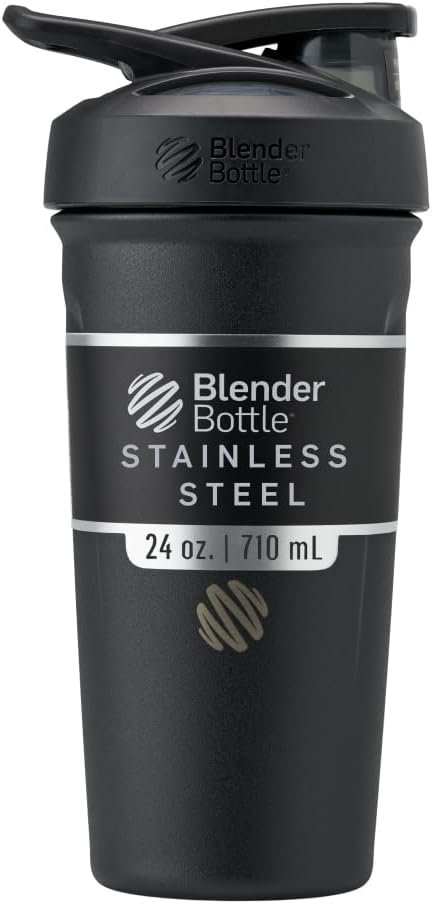 BlenderBottle Sport Flip Stainless Steel Shaker Bottle 24 oz Black