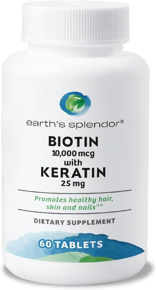 Biotin 10000mcg Keratin 25mg Hair Nails Skin 60 Day Supply
