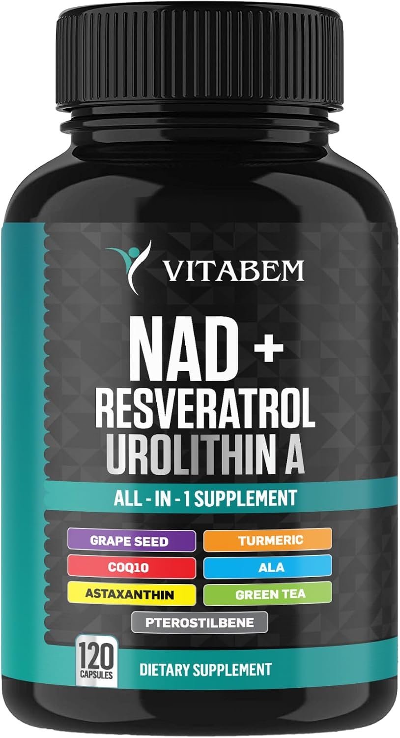 NAD+ Supplement Complex – NAD Supplement+ 300 mg with Astaxanthin, Urolithin A, Resveratrol, CoQ10 & Antioxidant Blend – Cellular Energy, Mitochondrial Support – 120 Count (Pack of 1)