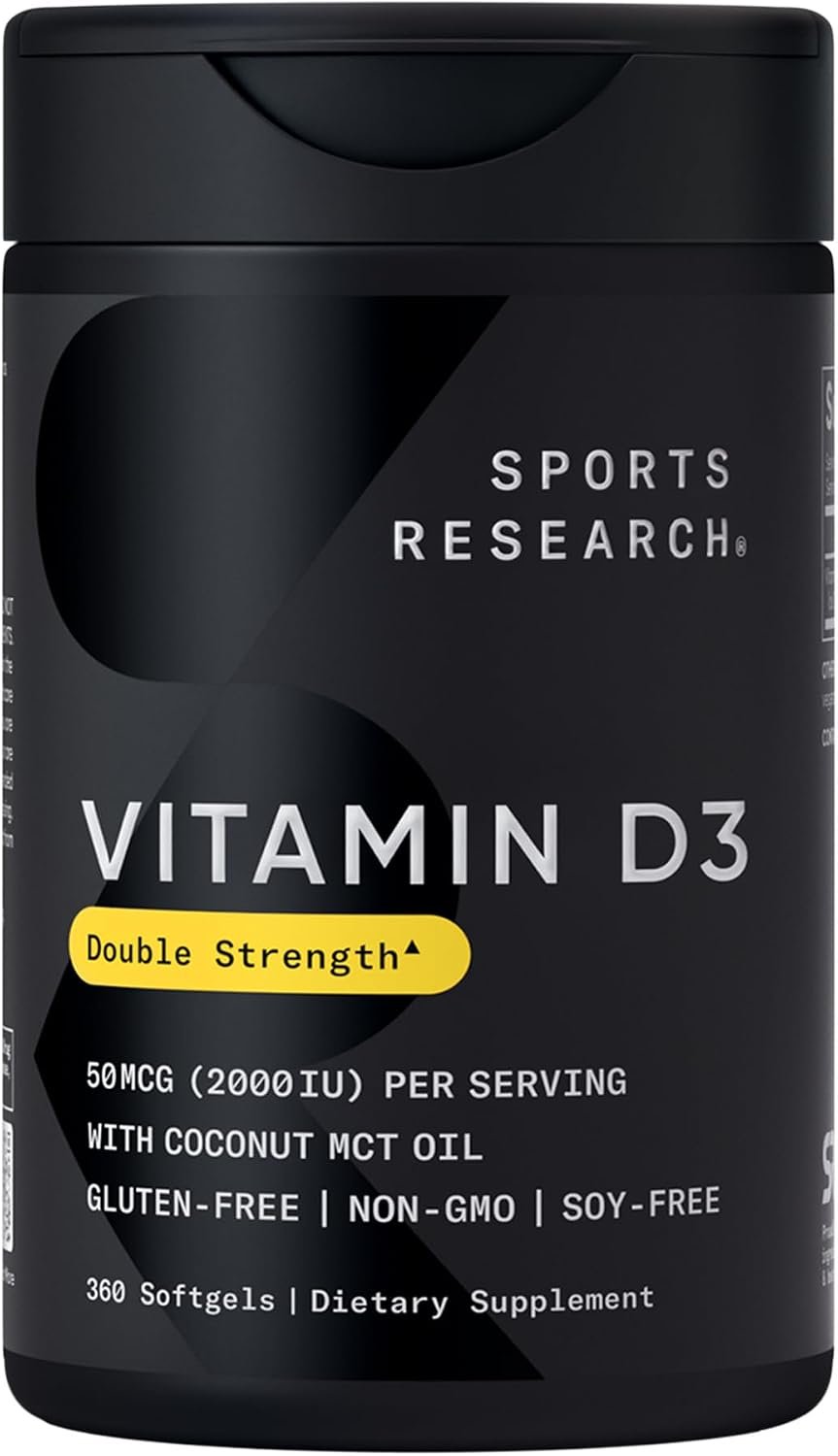 Sports Research® Vitamin D3 2000iu/50mcg with Coconut Oil, 360 Softgels