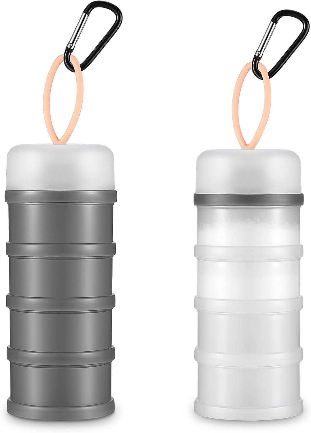 Baderke 2 Pcs Protein Powder Travel Container with Funnels Stand, Gray, White
