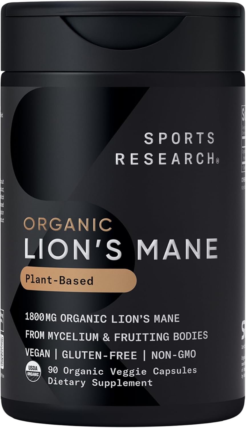 Sports Research® Organic Lion’s Mane 1800mg, 90 Veggie Capsules