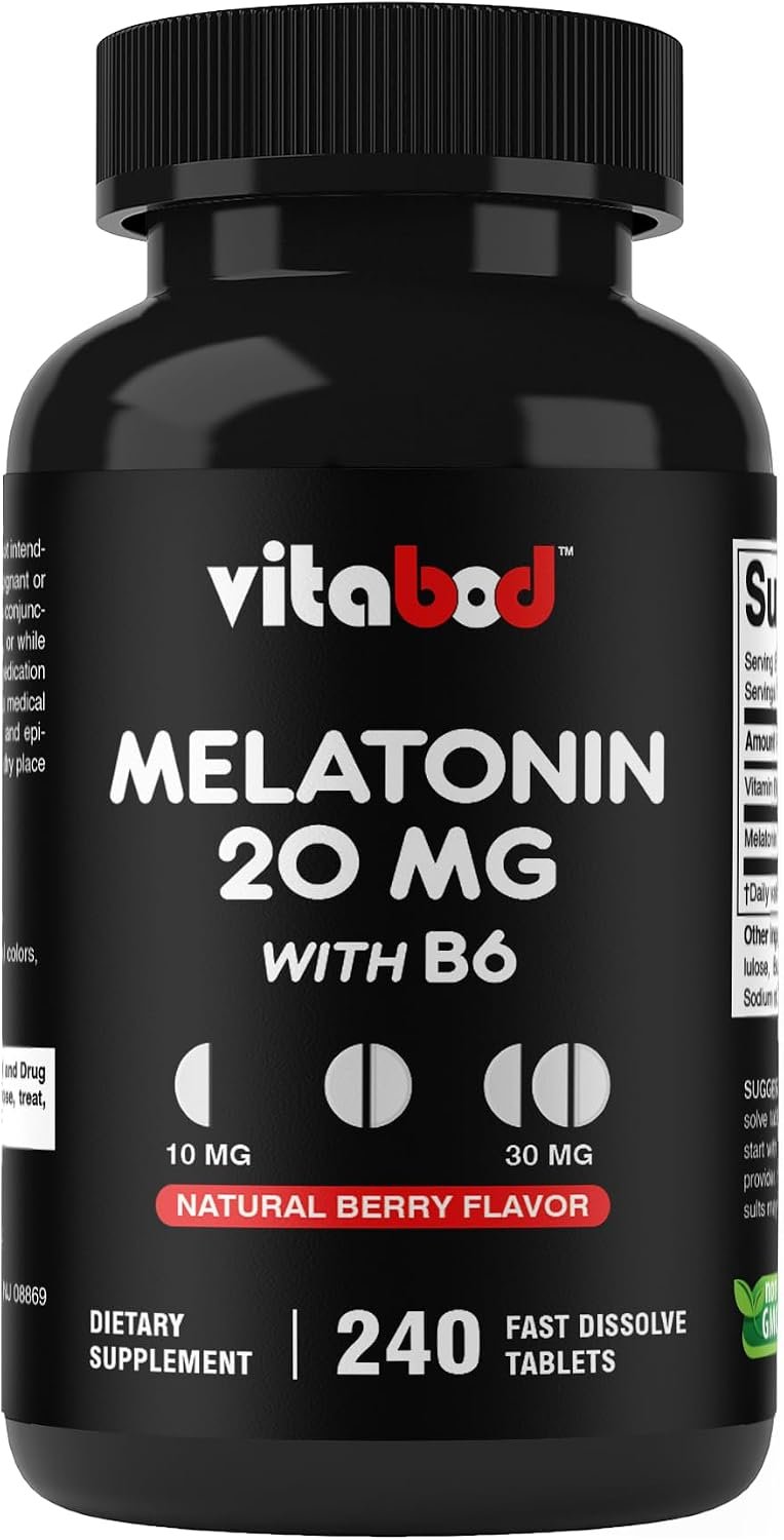 Vitabod Melatonin 20 mg Fast Dissolve Tablets with Vitamin B6, 240 Ct