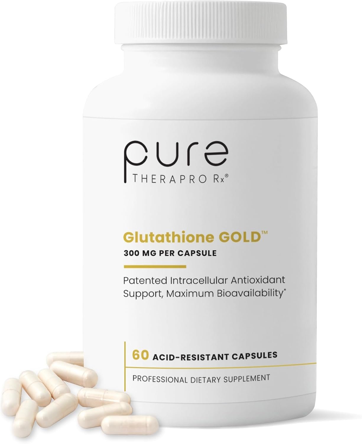 Pure Therapro Rx S-Acetyl Glutathione Gold, Extra-Strength | Patented Acetylated Form of Glutathione (EMOTHION) from Italy | Pharmaceutical Grade | Zero Fillers (60 Capsules (300mg))