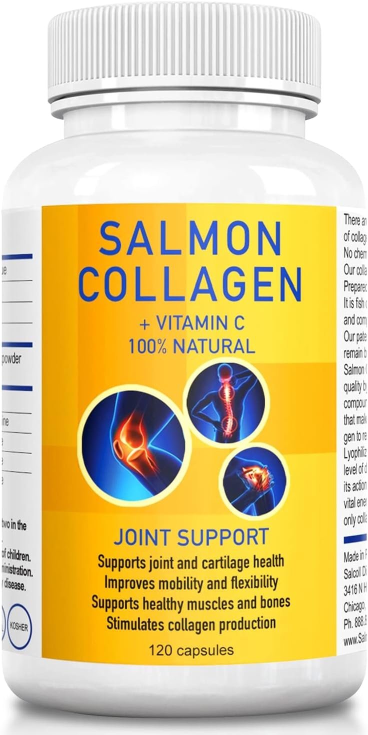 Salcoll Premium Marine Collagen Capsules, 120 Count, Fish Collagen Supplement for Joint Support, Skin, Hair & Nails