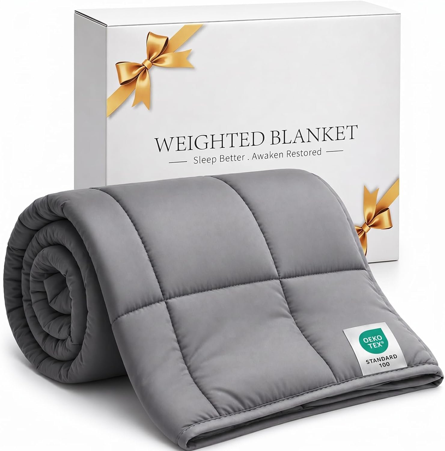 Smart Queen Weighted Blanket 10lbs (48”x72”,Grey) Twin Size Soft Cooling Heavy Blanket for Sleeping, Breathable All Season Comfort with Premium Glass Beads,Machine Washable
