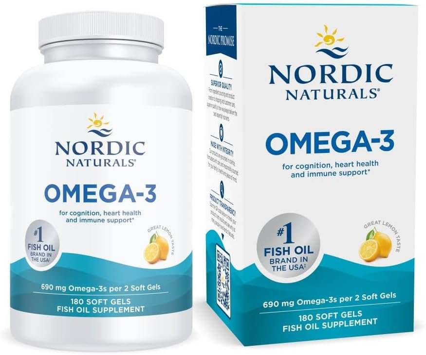 Nordic Naturals Omega-3, 690mg Fish Oil, EPA & DHA, Lemon – 180 Count
