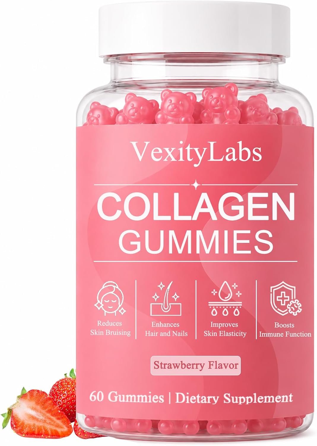 Vexity Labs Collagen Gummies, Collagen Bruising Supplements, Enhance Skin Barrier, Strengthen Nails & Hair, Fade Fine Lines, Boost Energy, Vegan, No Additives, 60 Gummies (1)