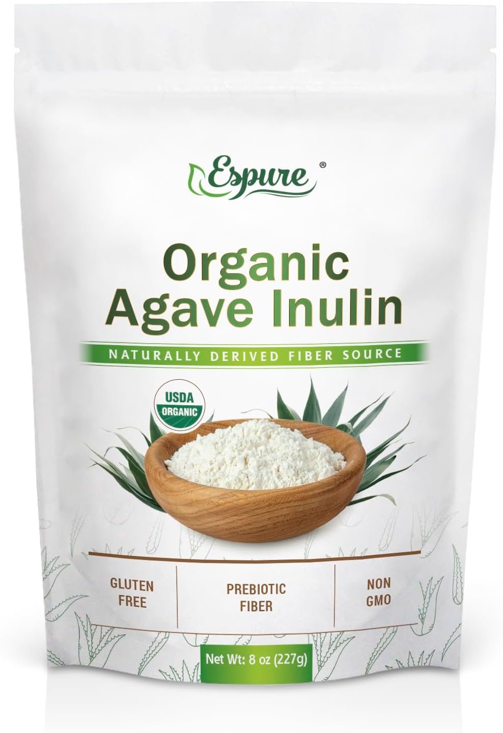 Organic Agave Inulin – USDA Certified Organic, Sweetener & Natural Prebiotic Fiber, Gluten Free; 8oz