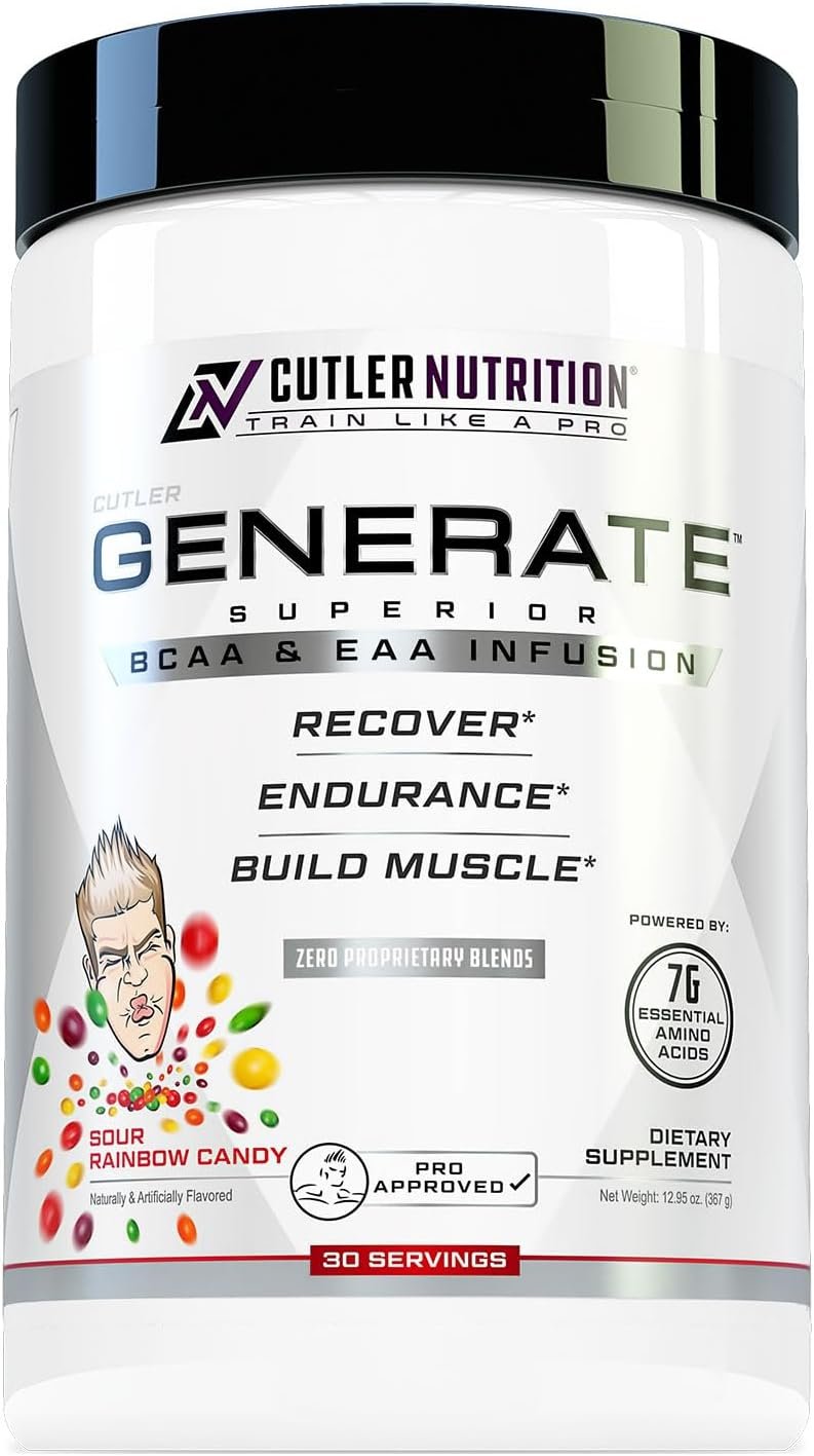 Cutler Nutrition Generate Sour Rainbow Candy BCAA EAA Powder, 30 Servings