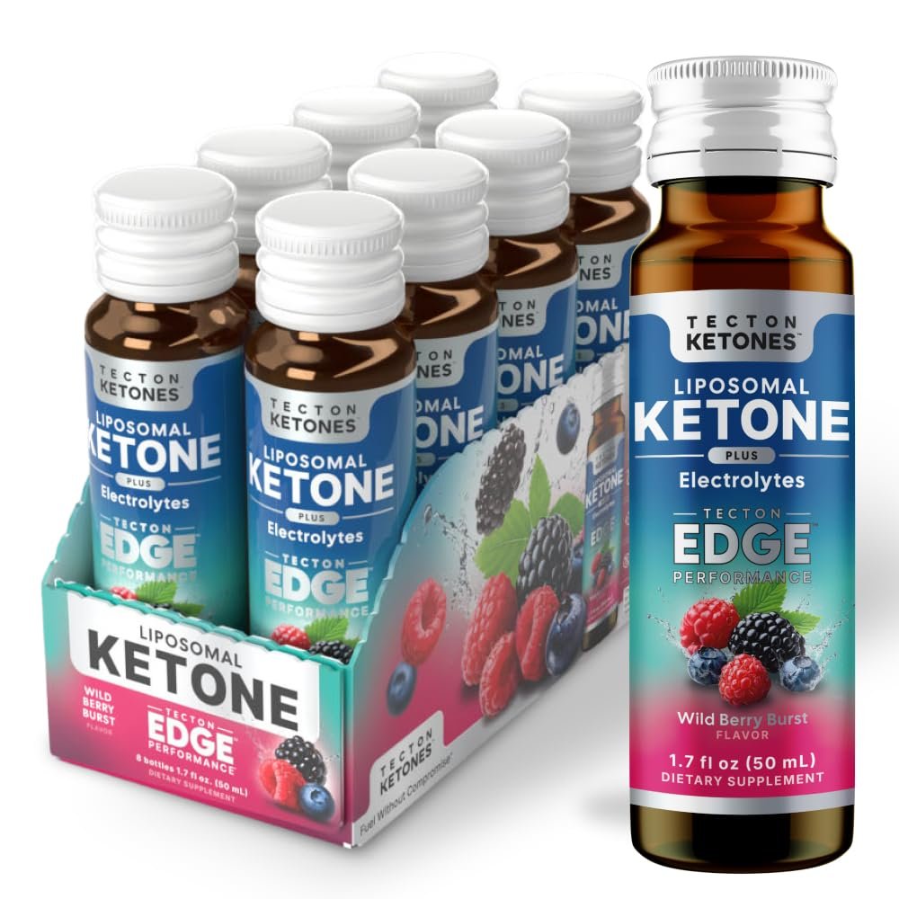 Tecton Ketones – Bioidentical Exogenous Ketones Supplement, D-BHB Focus & Clarity Endurance Training Shots – Clean Energy Shot with Electrolytes for Hydration + 10g Ketone, Caffeine Free, 8ct Berry