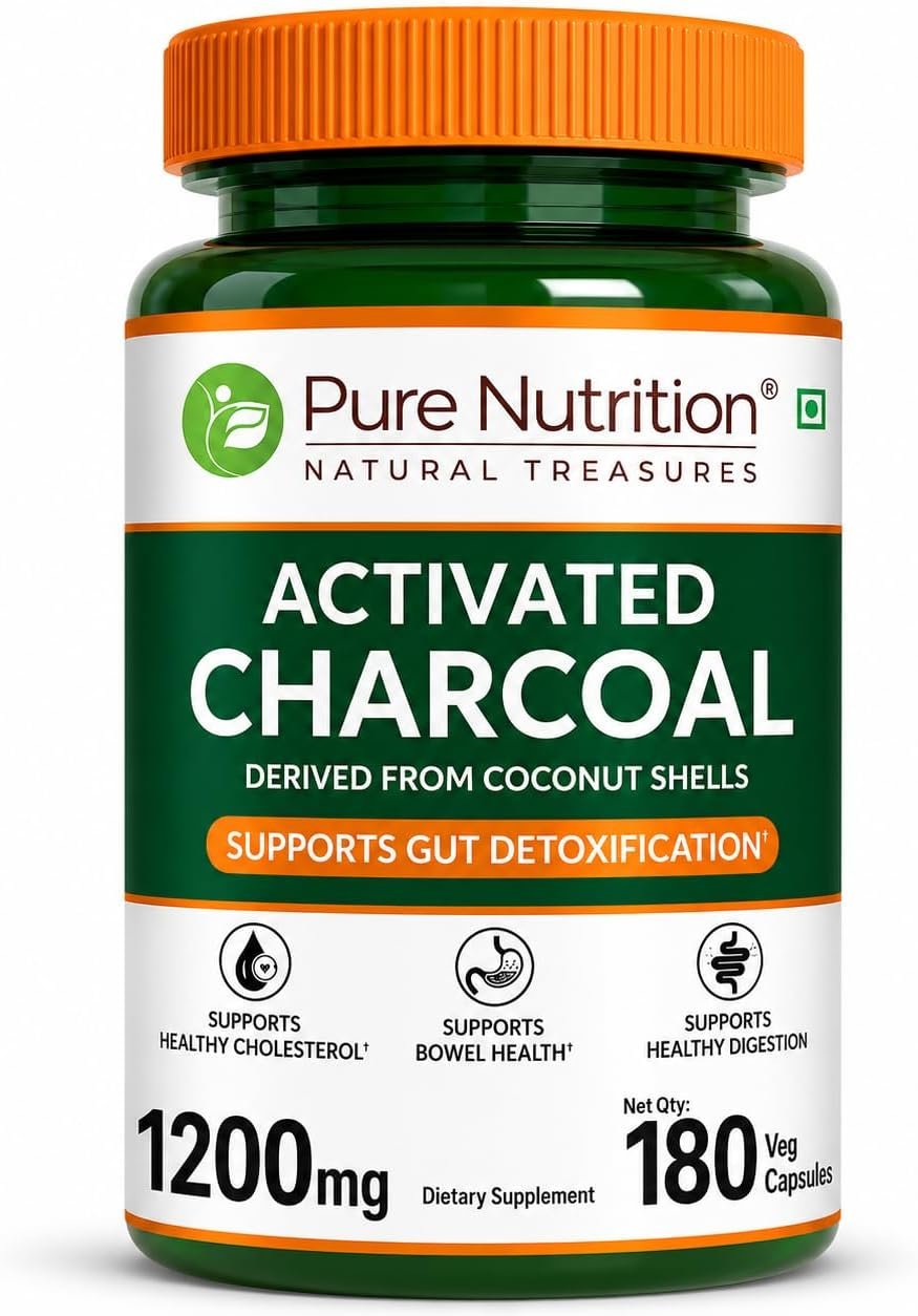 Pure Nutrition Activated Charcoal 600mg – Coconut Shell Derived | 180 Veg Caps | Activated Charcoal Helps Support Digestion and General Wellness*| Non-GMO.