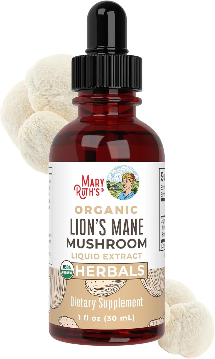 MARYRUTH’S Lions Mane Mushroom Supplement Liquid Drops 1 Fl Oz, Non-GMO