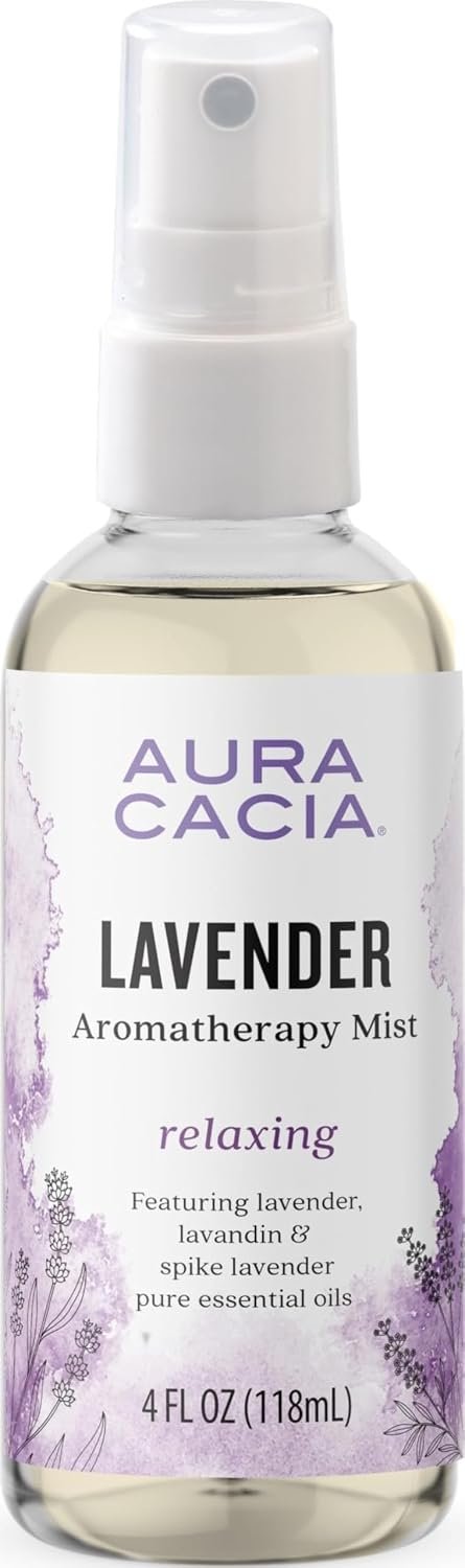 Aura Cacia Relaxing Lavender Aromatherapy Mist, 4-Ounce, Lavender Pure Essential Oils, Sweet & Floral Aroma