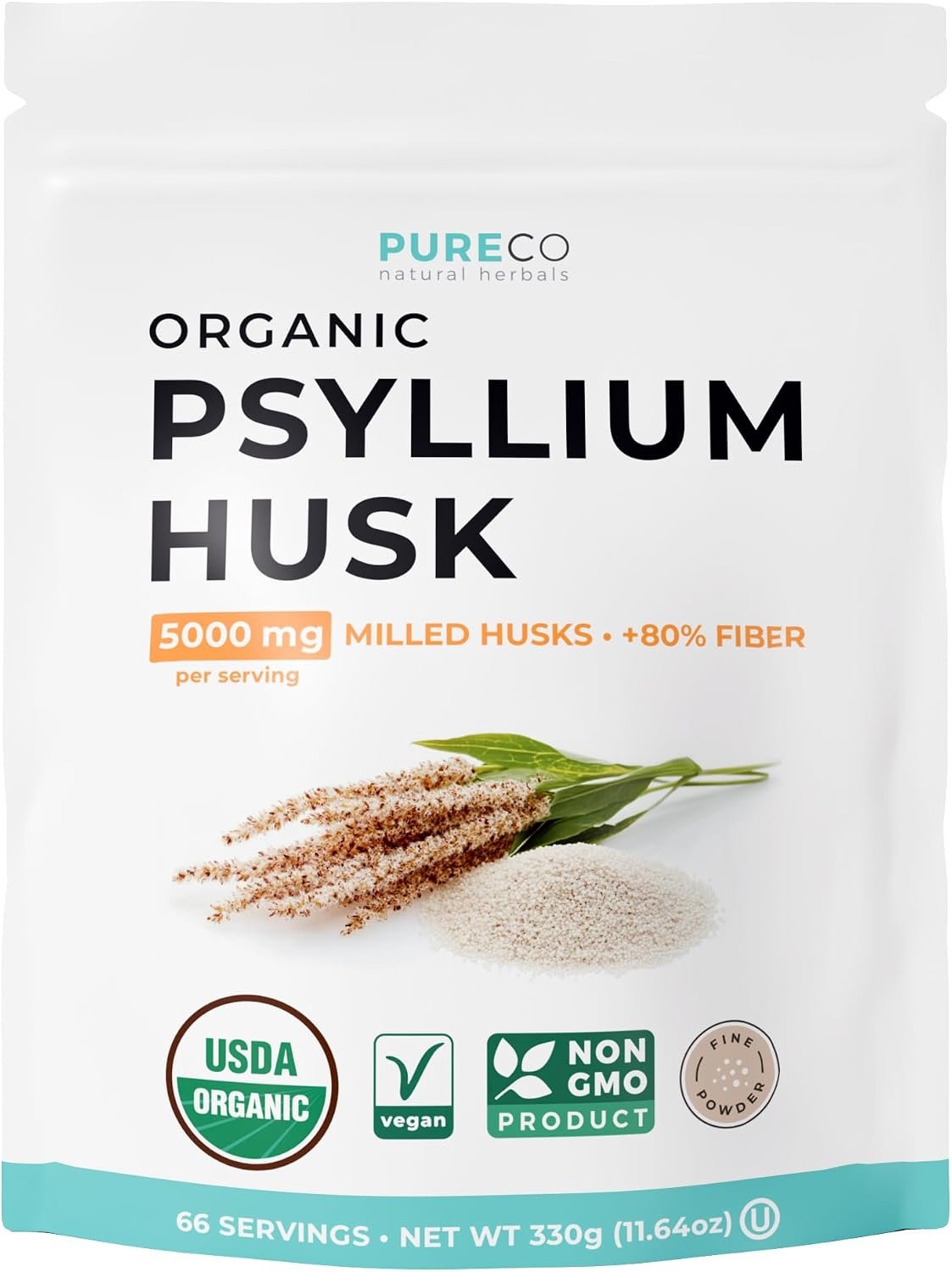 Psyllium Husk Powder Organic Certified – Finely Ground Whole Psyllium Husk Organic Fiber Powder for Baking Smoothies & More – Vegan Gluten Free Non-GMO & Filler Free Soluble Fiber (66 Servings)