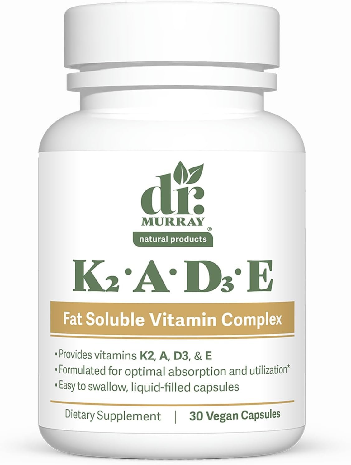 Dr. Murray’s Vitamin K2 D3 A E Liquid Vegan Capsules, Bone & Immune, 30 Ct