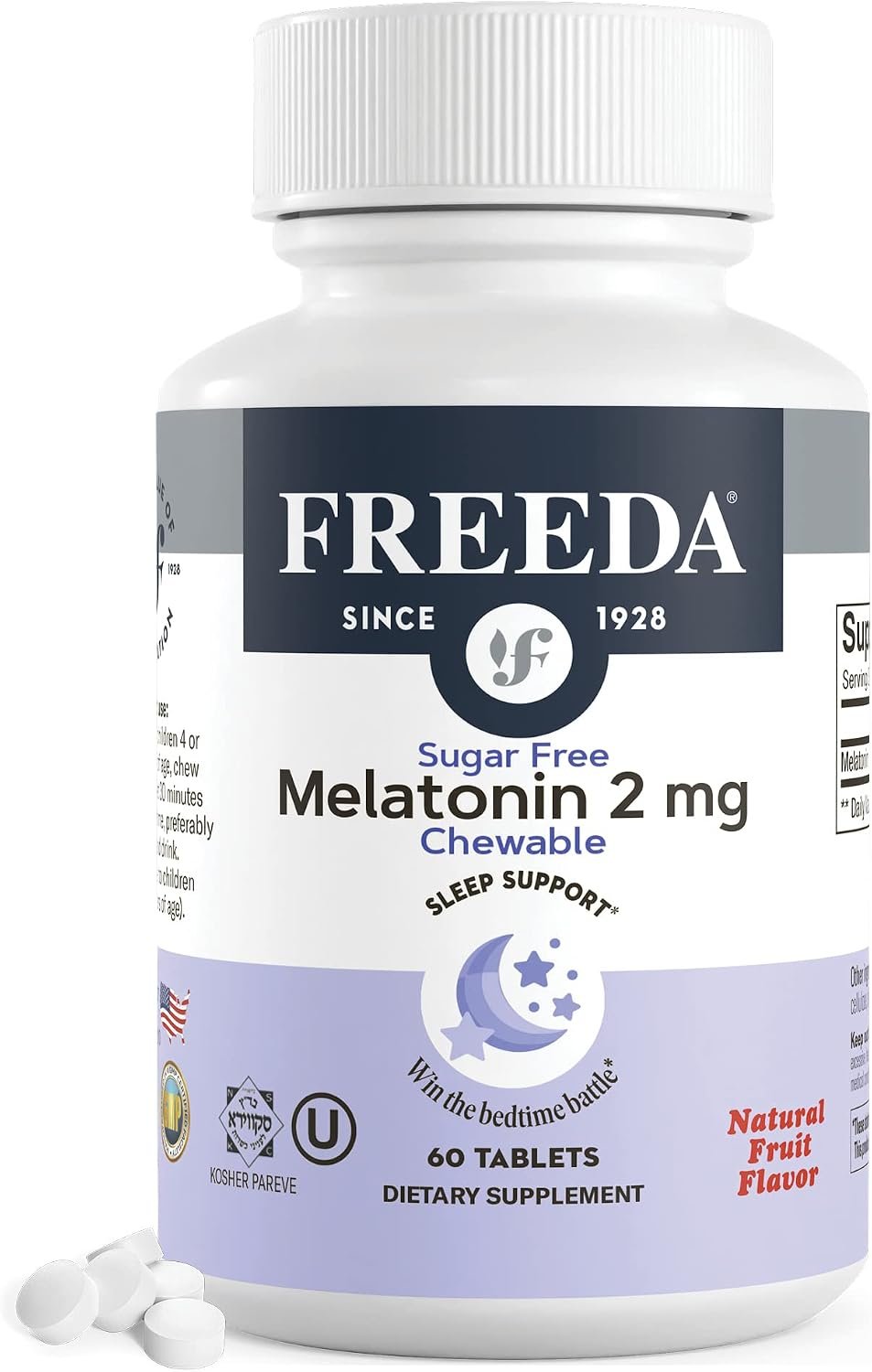 FREEDA Melatonin 2mg Sugar-Free Chewable for Sleep Support – 60 Tablets