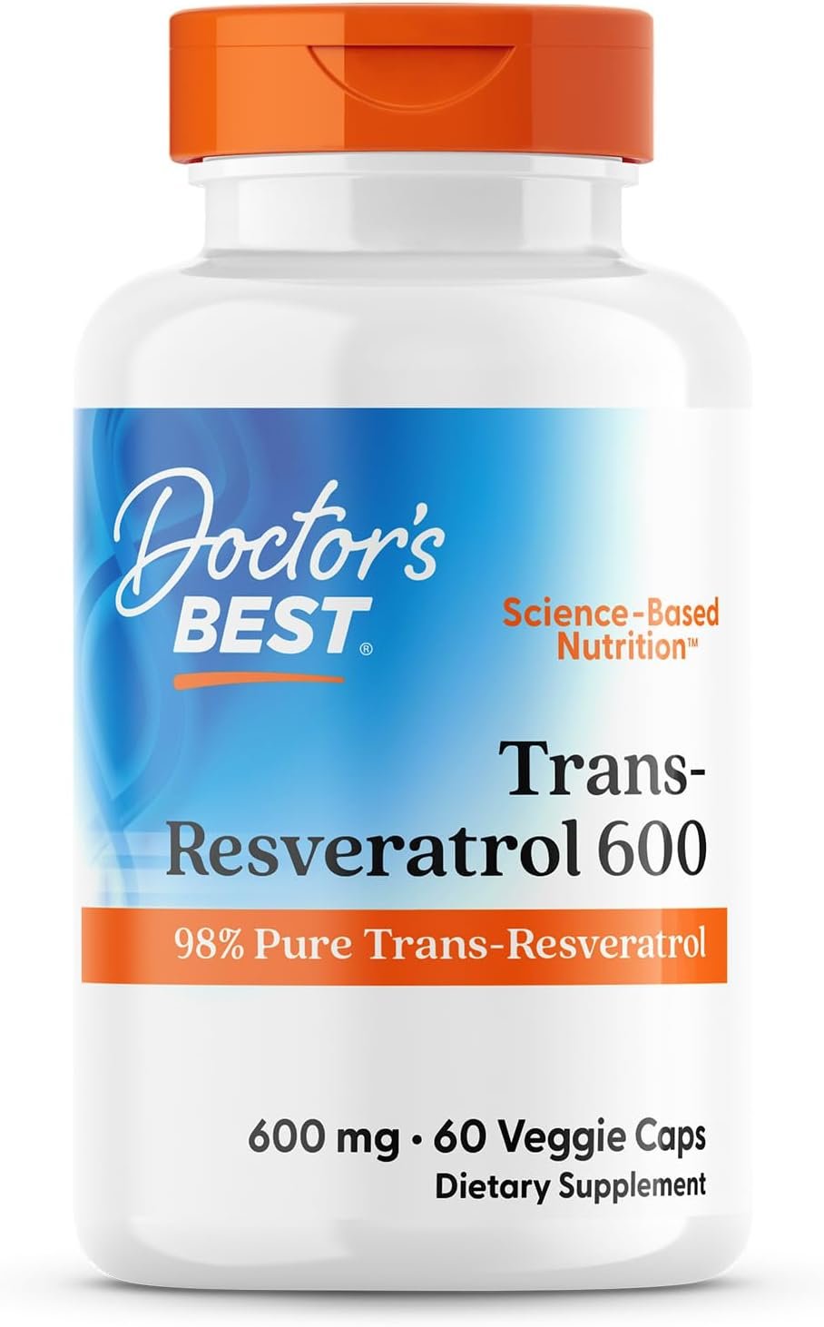 Doctor’s Best Trans Resveratrol Supplement 600 mg for Men & Women – 98% Pure Trans-Resveratrol Capsules for Nutrition, Health & Wellness Support, Vegan, Gluten Free, Non GMO – 60 Veg Caps