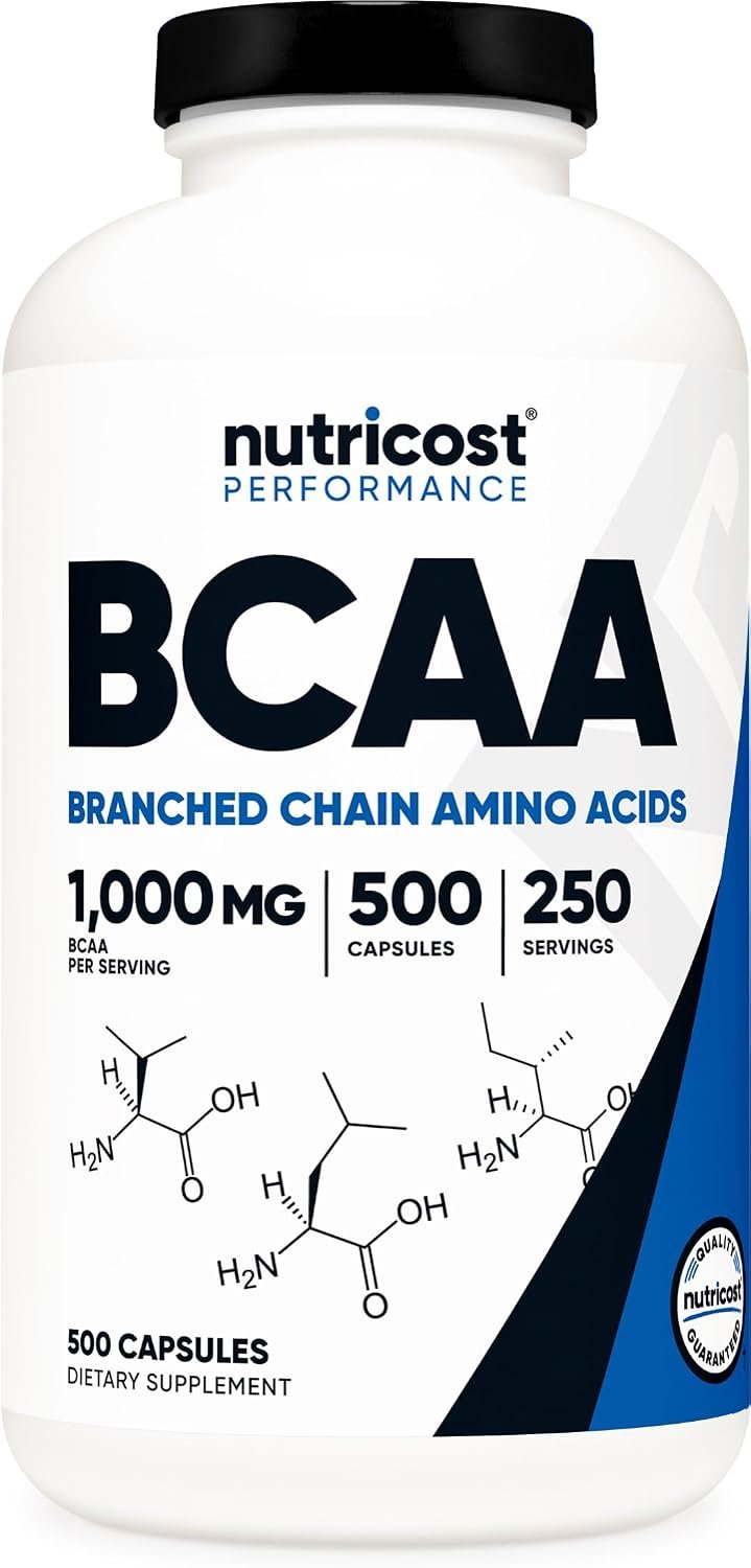 Nutricost BCAA 1000mg, 500 Capsules, 2:1:1 Branched Chain Amino Acids