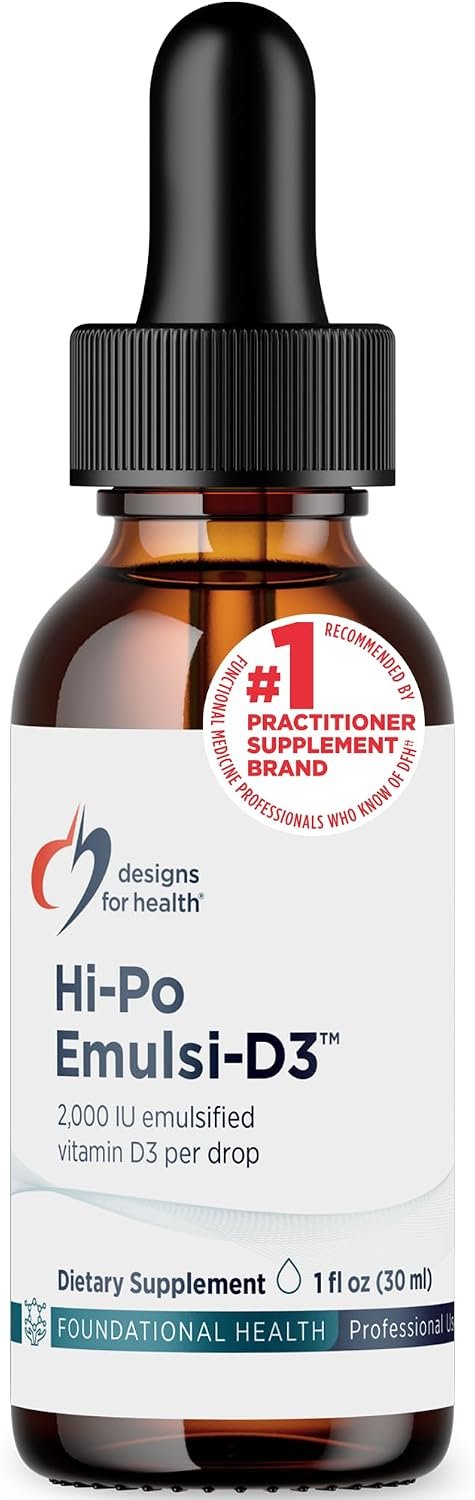 Designs for Health Hi-Po Emulsi Vitamin D Drops – Liquid Vitamin D 2000 IU, Highly Concentrated Vitamin D3 – Bone Health + Immune Support Supplement – 2000 IU Per Drop (1000 Servings / 1 Ounce)