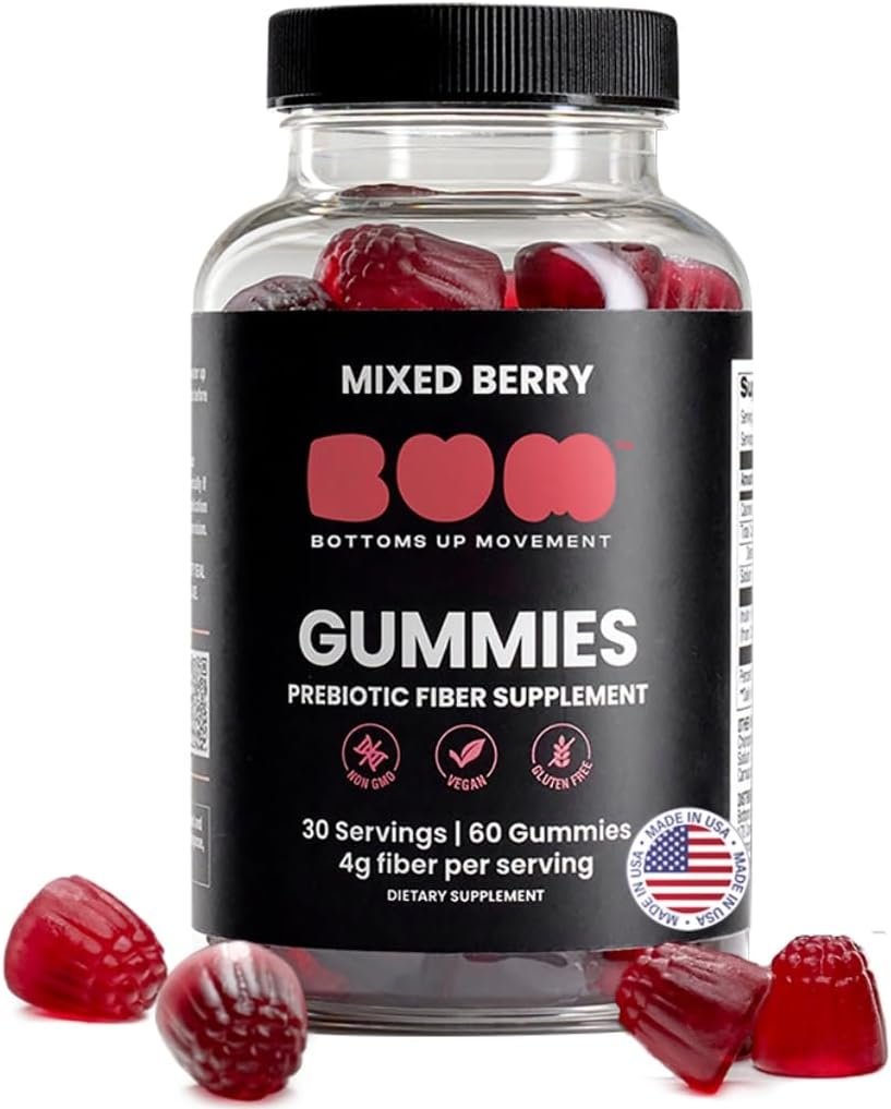 Bum Prebiotic Fiber Supplement for Men – Chicory Root Inulin Prebiotic Fiber Gummies for Men for Peachy Digestive Health, Regularity & Boating Relief – 4g Per Serving – 60 Gummies (30 Servings)