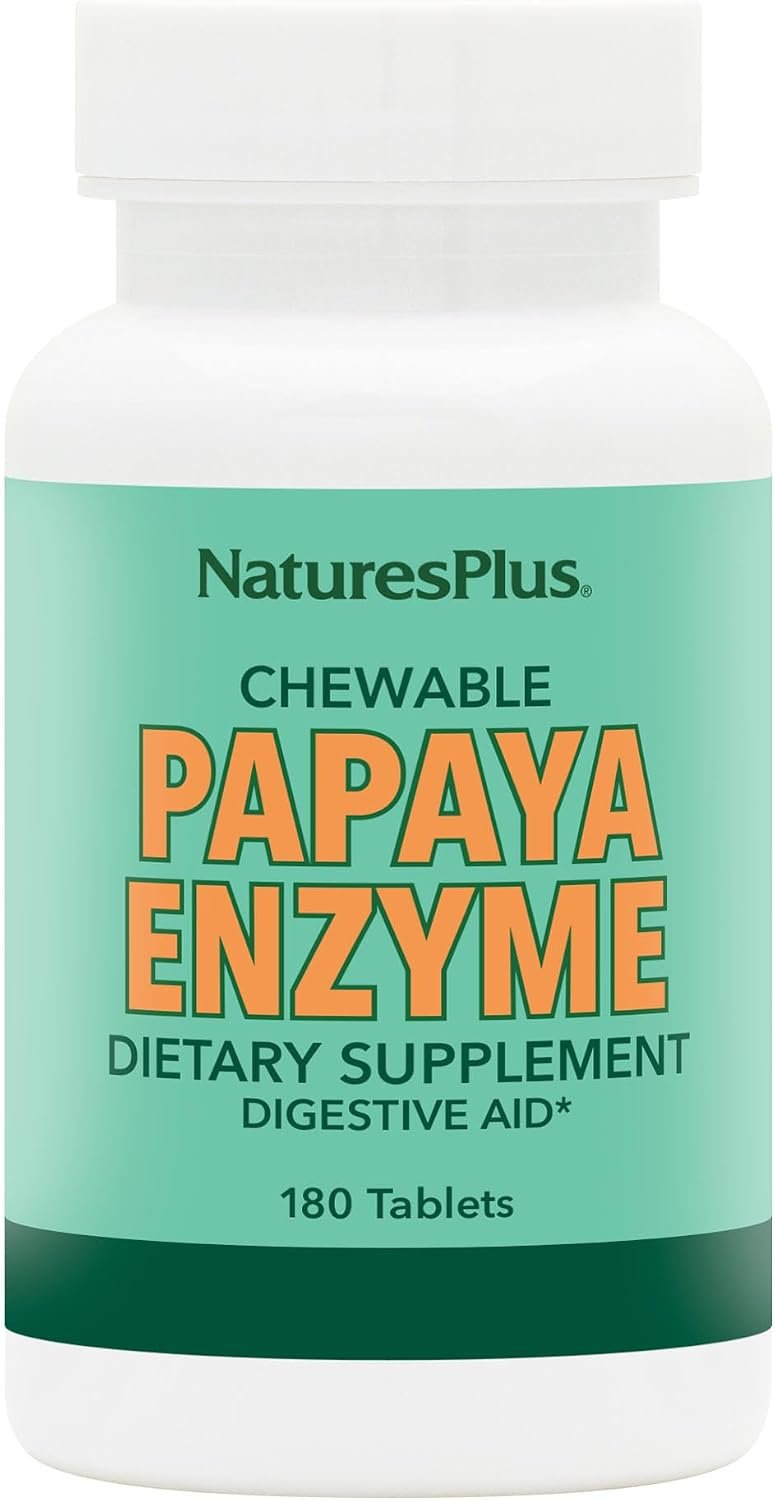 NaturesPlus Papaya Enzyme – 180 Chewable Tablets – Digestive Aid Supplement with Amylase & Protease – Helps Reduce Gas, Bloating, Stomach Upset & Discomfort – Vegan, Gluten Free – 180 Servings