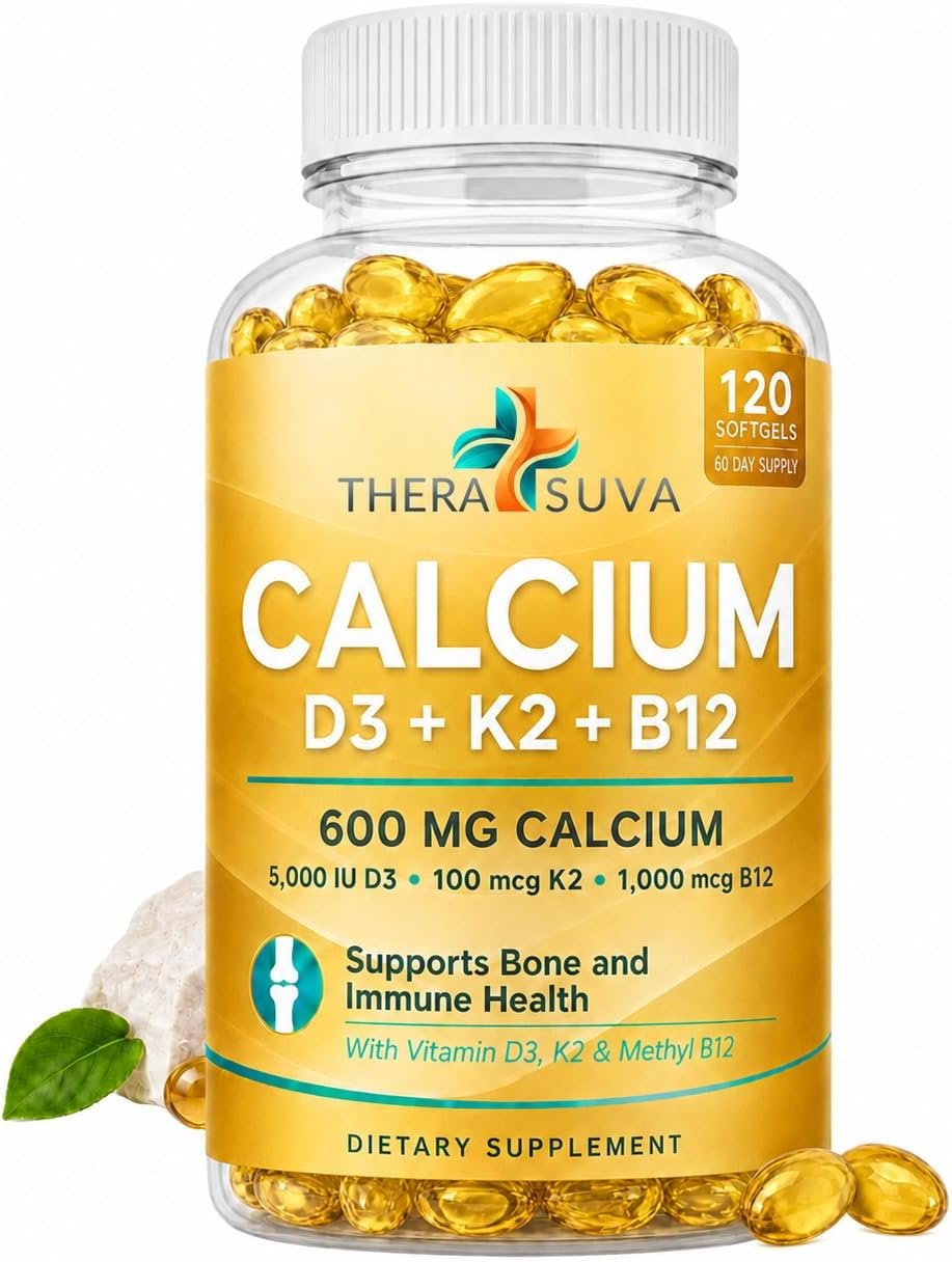 Extra Strength 4-in-1 Calcium 600mg + D3 + K2 + B12, 120 Veggie Softgels