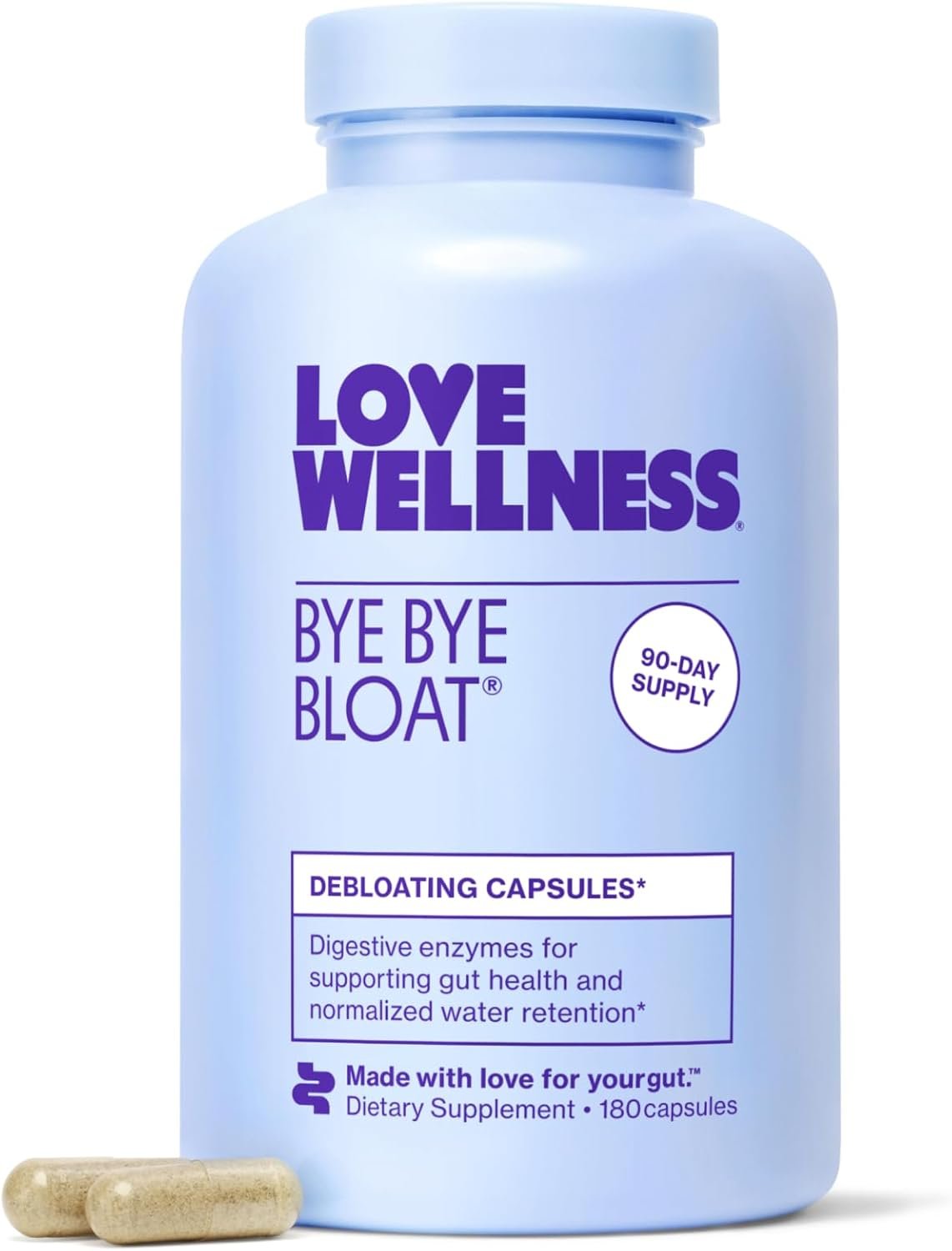 Love Wellness Bye Bye Bloat | Digestive Enzymes | 90-Day Supply | Capsules
