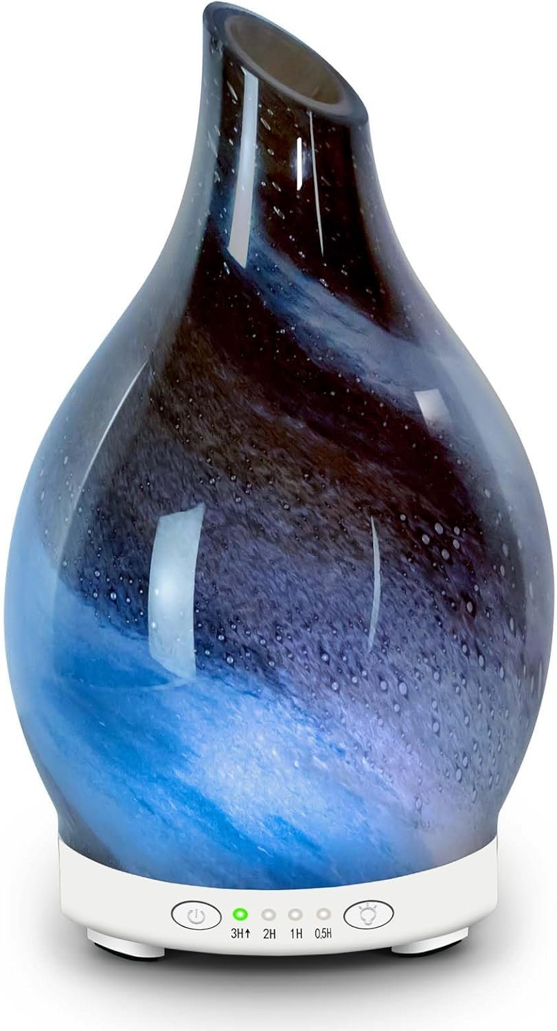 Essential Oil Diffuser 120ML Glass Aromatherapy Diffuser with 4 Timer Settings & 7 Color Changing Lights, Auto Shut-Off, Ultra Quiet Oil Diffuser for Home, Office, Yoga, Spa