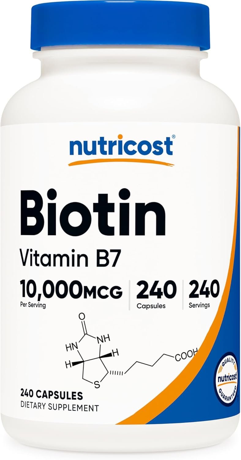 Nutricost Biotin (Vitamin B7) 10,000mcg (10mg), 240 Capsules, Quick Release