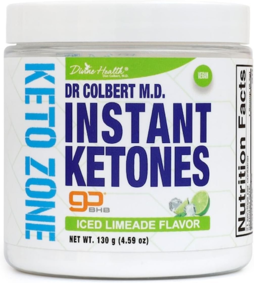 Dr Colbert, MD Instant Ketones Powder | Limeade Flavor | Keto Zone | Divine Health | Recommended in The Keto Zone Diet Book | GoBHB | Exogenous BHB Ketone Salts | 4.59oz | 21 Servings