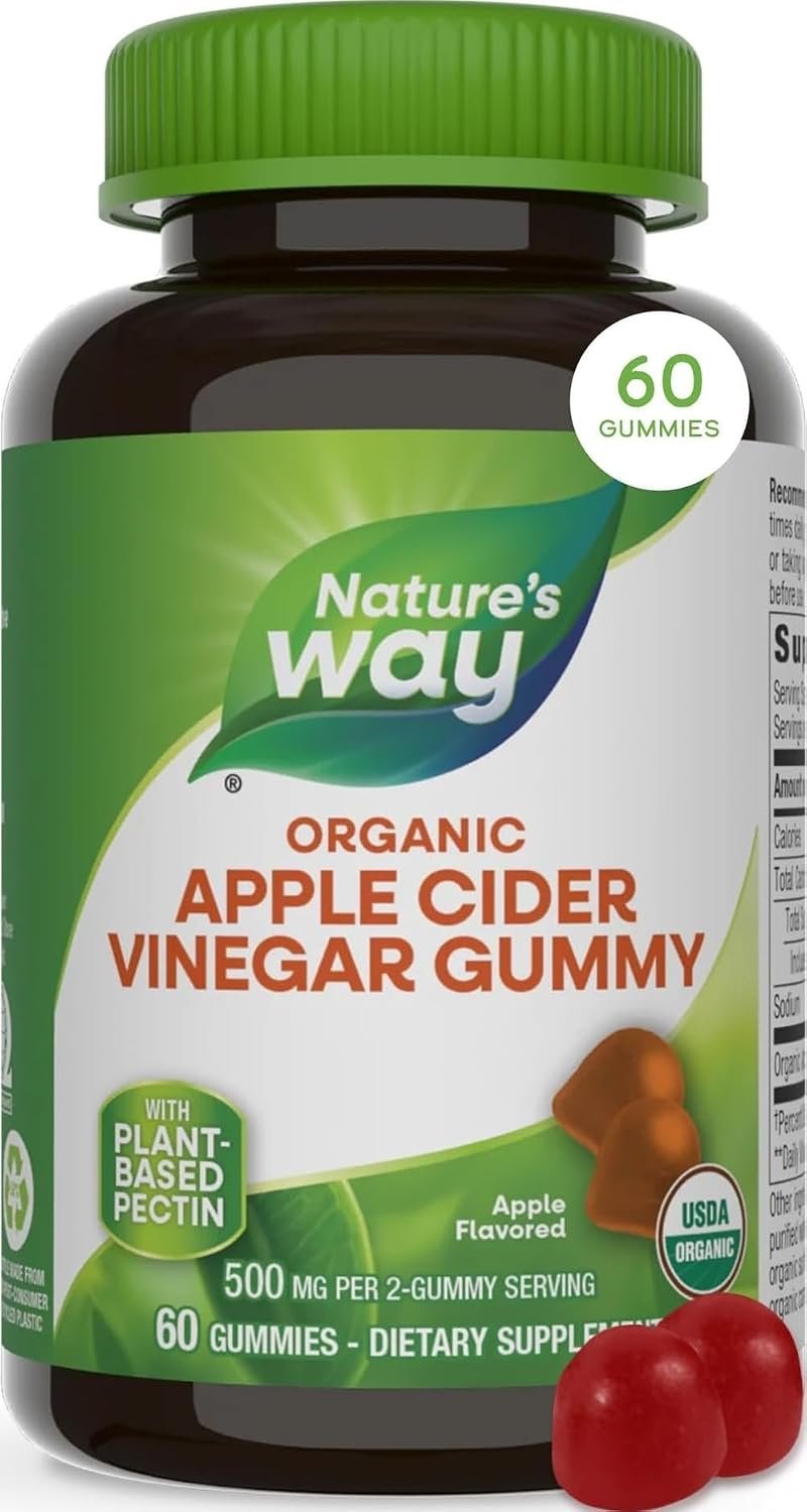Nature’s Way Organic Apple Cider Vinegar Gummies, Apple Flavored, 60 ct