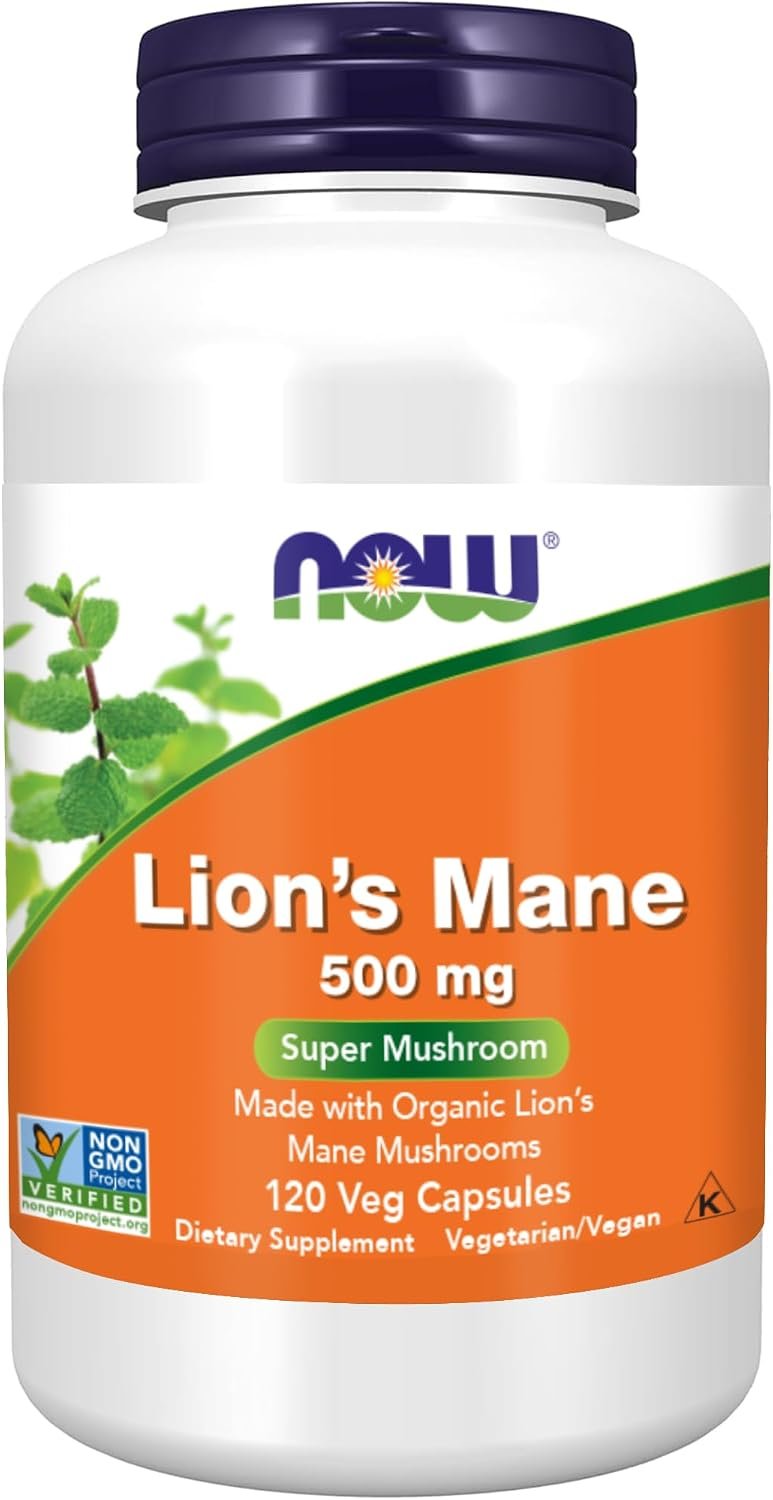 NOW Foods Supplements Lion’s Mane 500 mg Super Mushroom Made with Organic Lion’s Mane Mushrooms 120 Veg Capsules